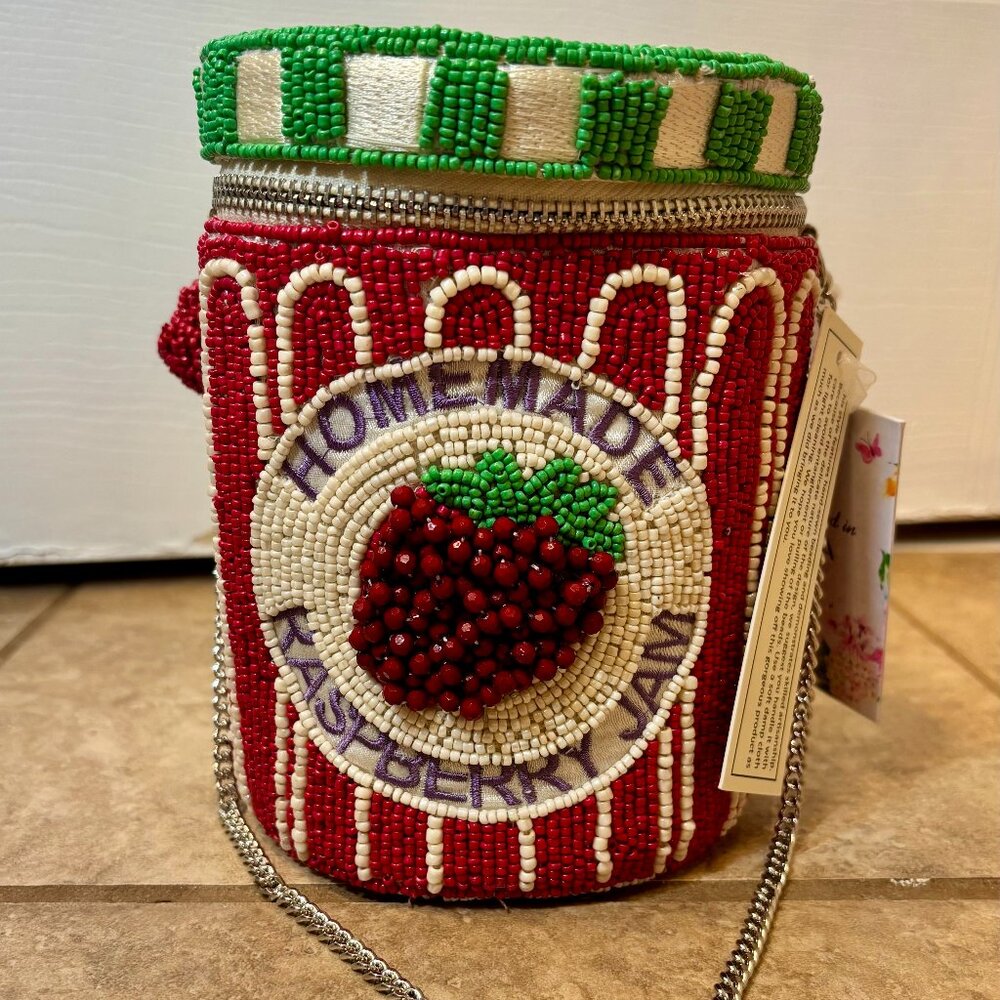 Handcrafted In India Beaded Homemade Raspberry Jam Crossbody Bag NWT Jar Purse - Picture 2 of 6